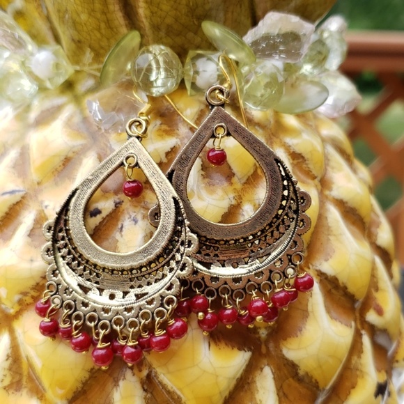 SOLD! | RED Bohemian Beaded Earrings - Picture 3 of 6